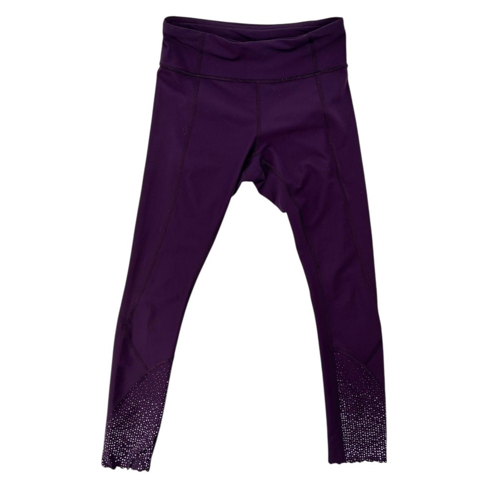 Lululemon Purple Leggings‎ Size 6 Drawstring Waist Zip Pocket Lettuce Hem